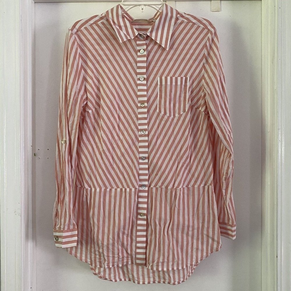 Soft Surroundings Pink Strip Button-Down Top Blouse Marlowe Women's Size Medium